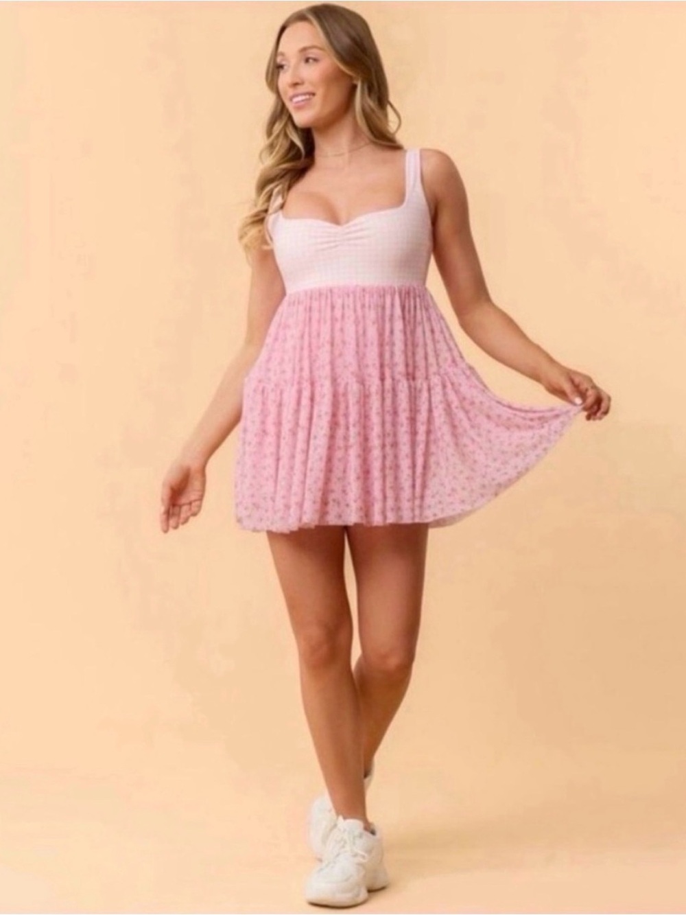 NWT! Popflex Target X Blogilates Sweetheart Babydoll Dress Gingham/Floral Size S